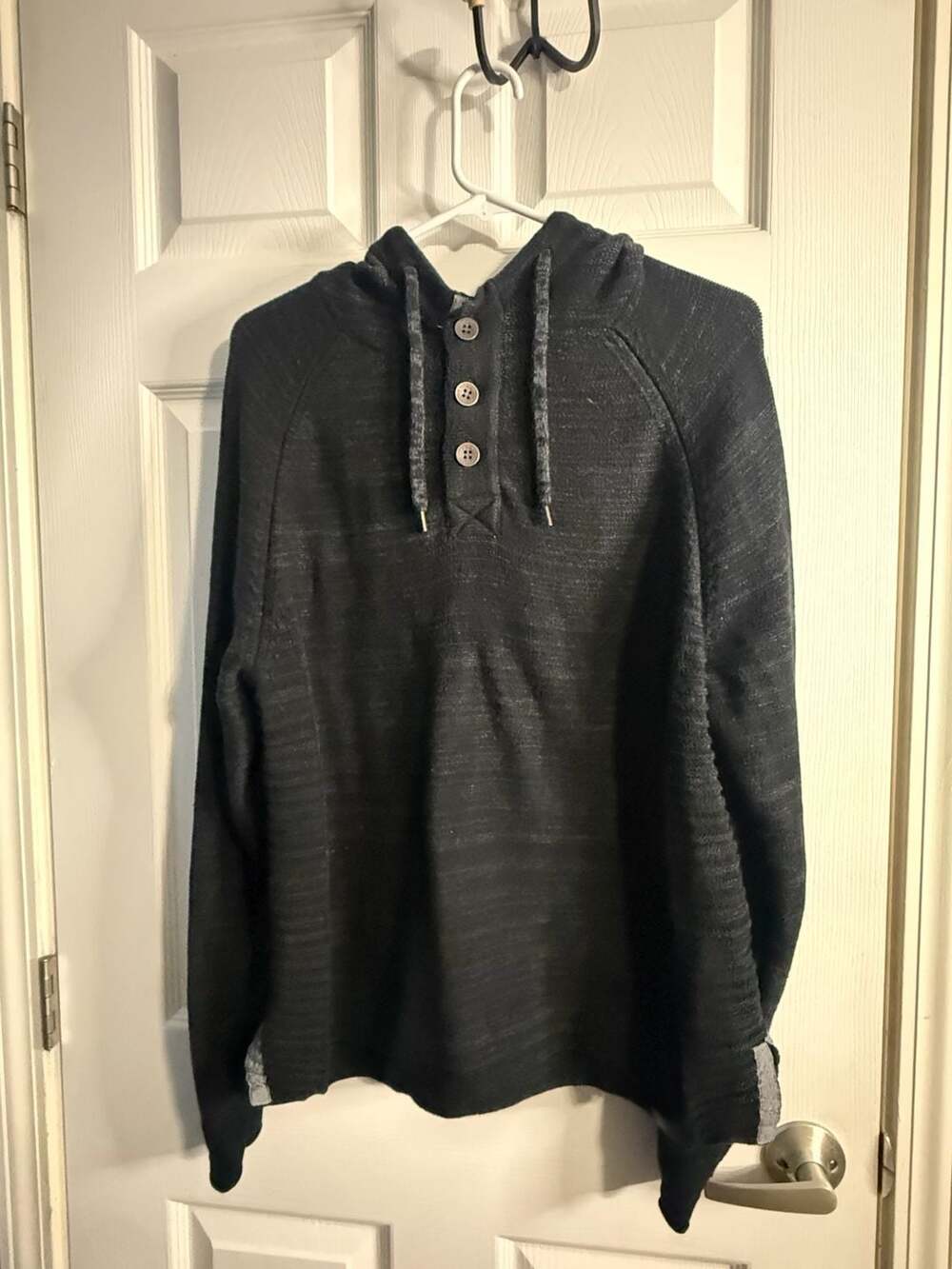 Outpost Makers Mens Black Textured Knit Henley Pullover Hoodie Size L